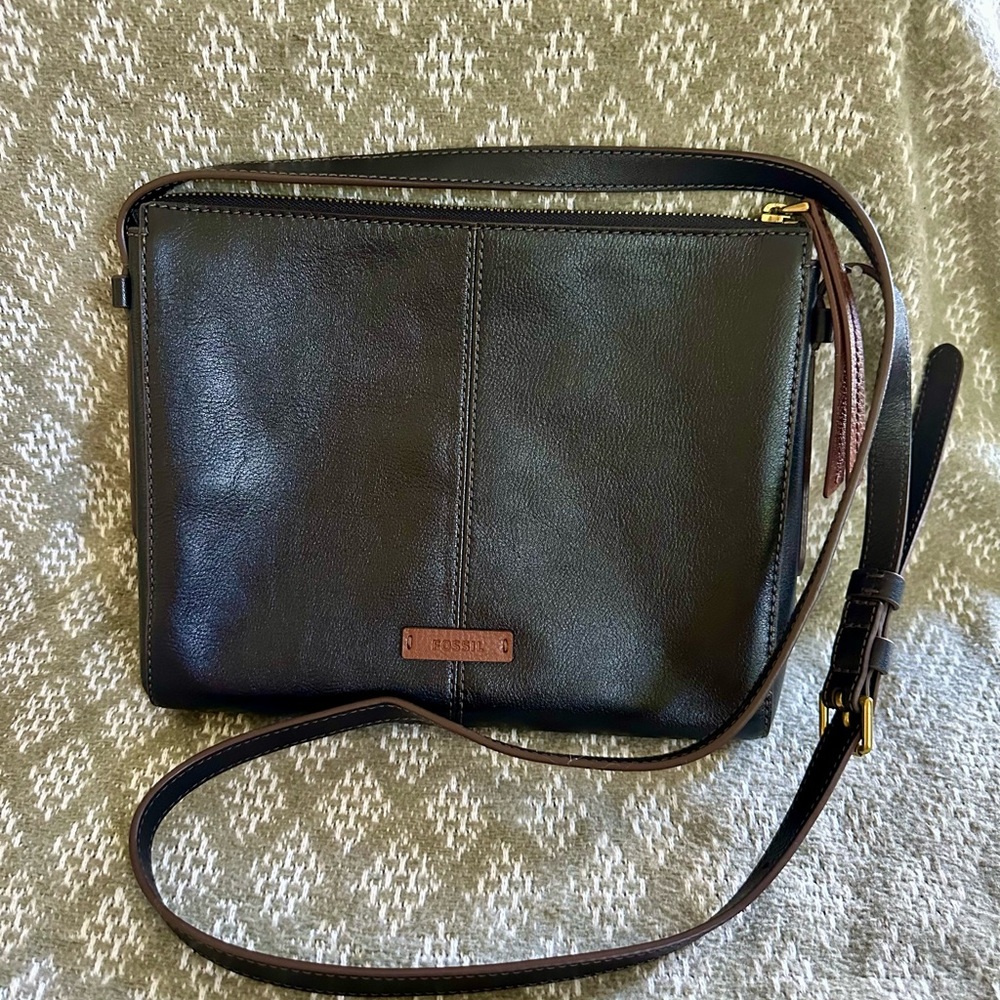 Fossil Rich Black Leather Crossbody Bag